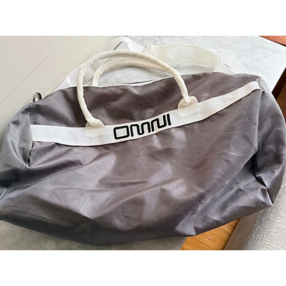 Vintage Silver & White OMNI Duffle Bag 17" x 11" w/ rounded ends